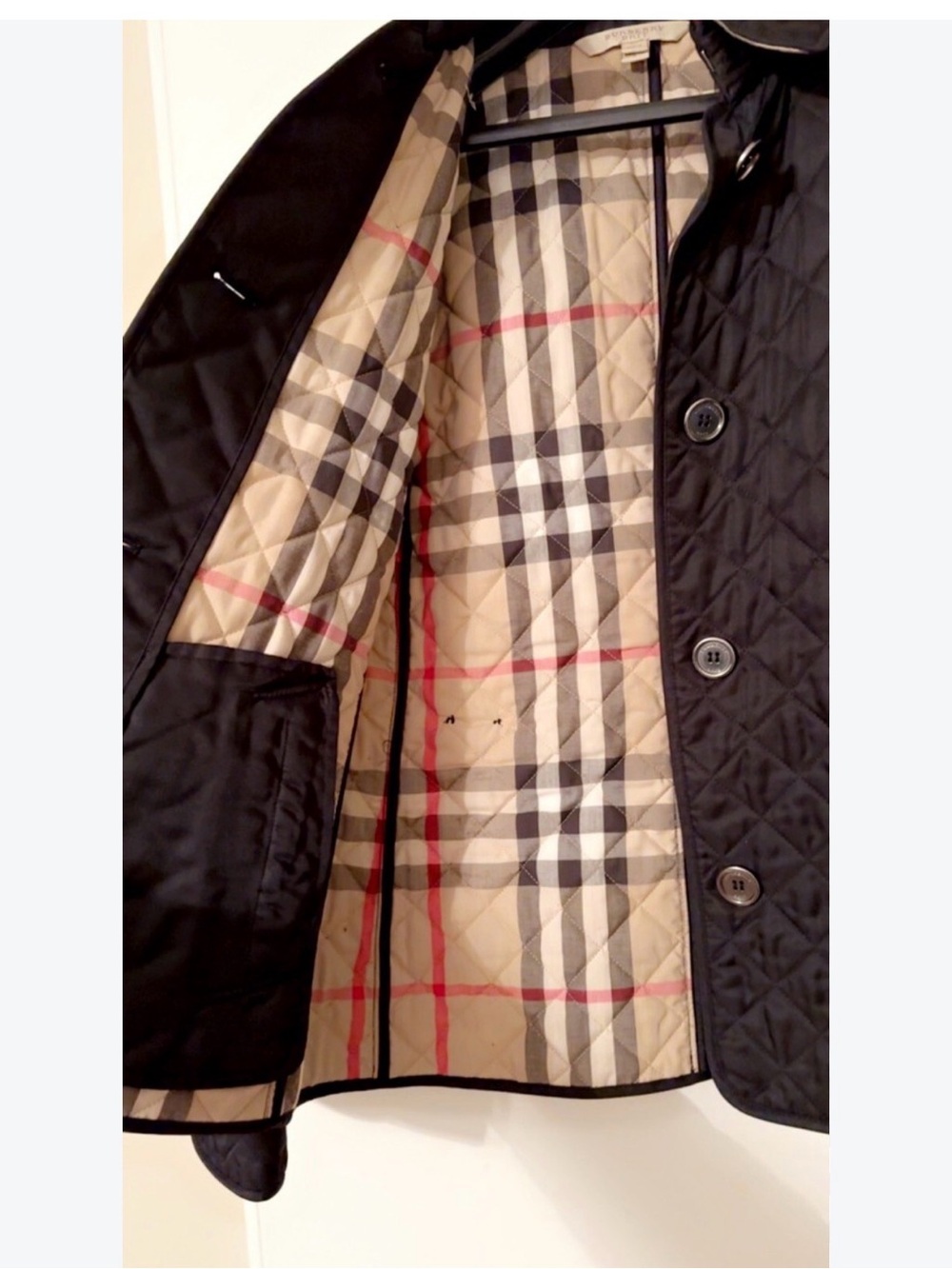 Burberry Brit Classic Diamond Quilted Black Jacket with nova check lining XS